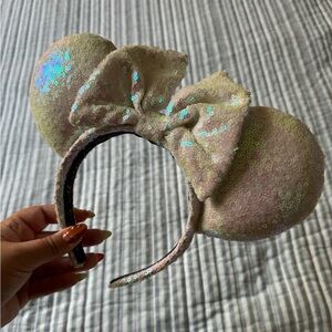 Handmade White Iridescent Minnie Mouse Ears Headband